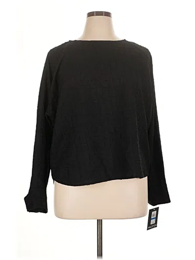 Halston Long Sleeve Top Black Crew Neck Tops
