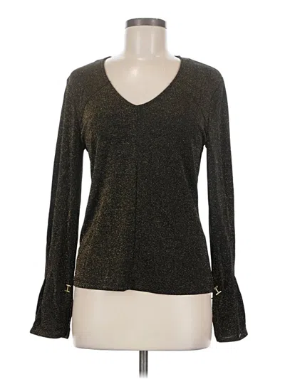 Pre-owned Halston Long Sleeve Top Black V-neck Tops