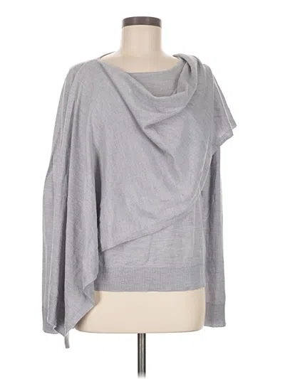 Pre-owned Halston Long Sleeve Top Gray Solid Pattern Cowl Neck Tops