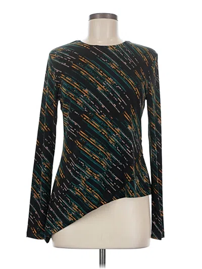 Pre-owned Halston Long Sleeve Top Green One Shoulder Neckline Tops