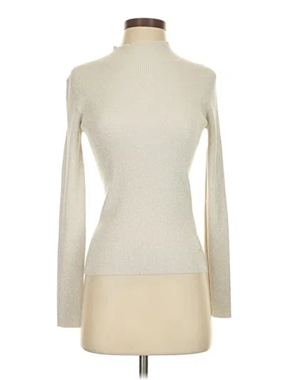 Pre-owned Halston Long Sleeve Top Ivory Turtleneck Tops In White