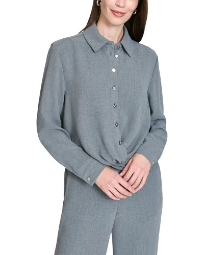 Halston Long Sleeve Twist Waist Top In Blue