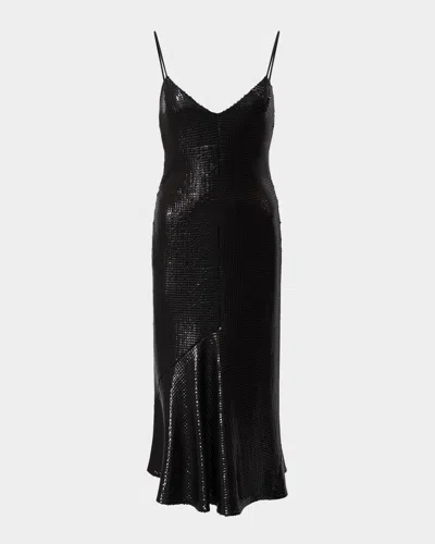 Halston Lucia Backless Bias-cut Sequin Midi Dress In Black