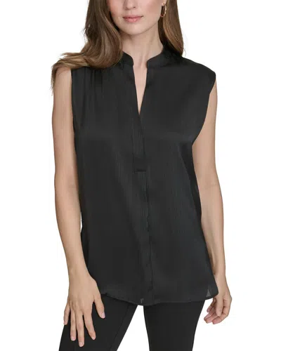 Halston Mandarin Collar Sleeveless Top In Black