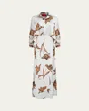 Halston Marcelle Floral-print Satin Shirt Gown In Ivory Statement Flow