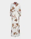 Halston Marcelle Floral-print Satin Shirt Gown In Ivory Statement Flow