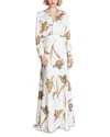 Halston Marcelle Floral-print Satin Shirt Gown In Ivory Satin