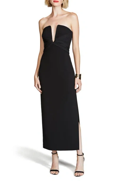 HALSTON HALSTON MARGUERITE STRAPLESS COTTON BLEND CREPE MIDI DRESS