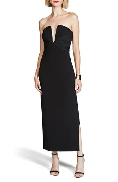 Halston Marguerite Strapless Cotton Blend Crepe Midi Dress In Black