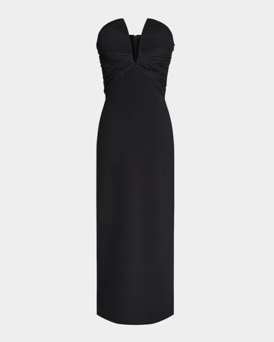 Halston Marguerite Strapless Plunge Midi Dress In Black