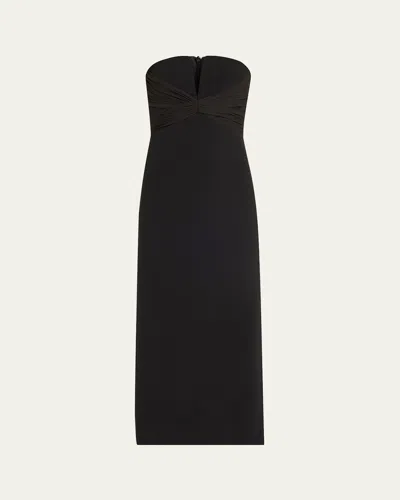 HALSTON MARGUERITE STRAPLESS PLUNGE MIDI DRESS