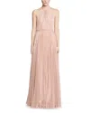 Halston Marisol Metallic Threaded Gown In Pink