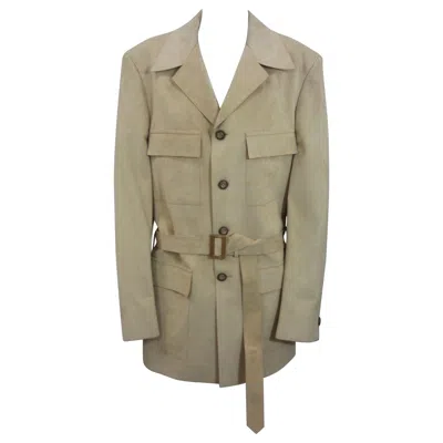 Pre-owned Halston Mens Ultrasuede Safari Jacket In Brown