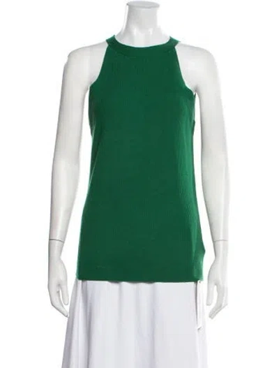 Pre-owned Halston Merino Wool Crew Neck Sweater In Green