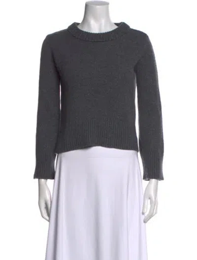 Pre-owned Halston Merino Wool Crew Neck Sweater In Grey