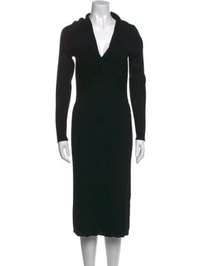 Pre-owned Halston Merino Wool Midi Length Dress In Black