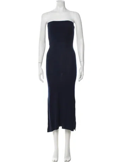 Pre-owned Halston Merino Wool Midi Length Dress In Blue