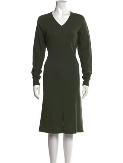 Pre-owned Halston Merino Wool Midi Length Dress In Green