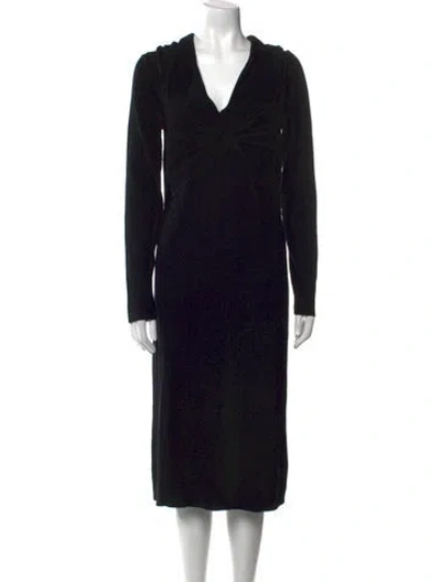 Pre-owned Halston Merino Wool Midi Length Dress W/ Tags In Black