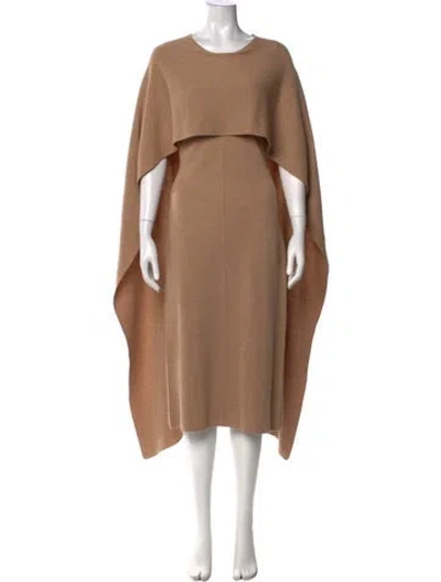 Pre-owned Halston Merino Wool Midi Length Dress W/ Tags In Brown