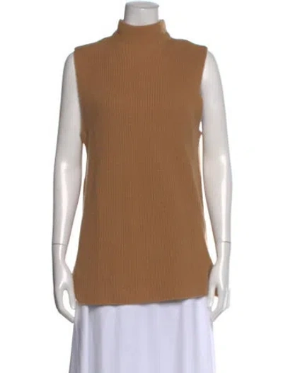 Pre-owned Halston Merino Wool Mock Neck Sweater In Neutral