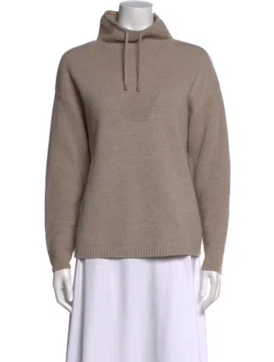 Pre-owned Halston Merino Wool Mock Neck Sweater In Neutrals