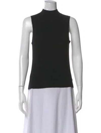 Pre-owned Halston Merino Wool Mock Neck Top In Black