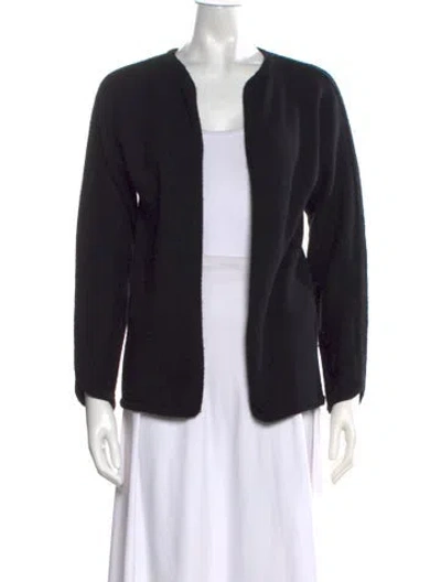 Pre-owned Halston Merino Wool Open Front Sweater In Black