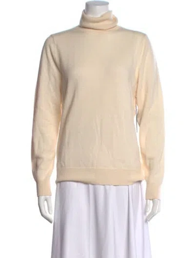 Pre-owned Halston Merino Wool Turtleneck Sweater In Neutrals