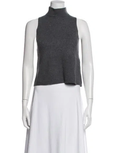 Pre-owned Halston Merino Wool Turtleneck Top In Grey