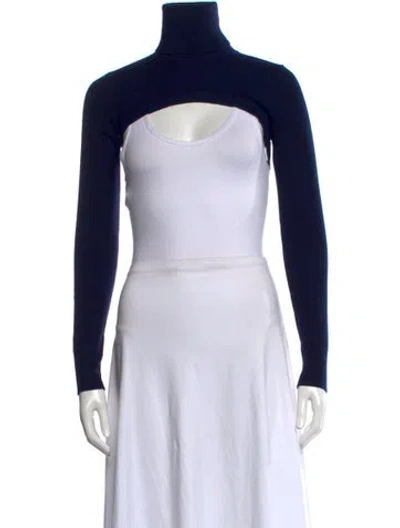 Pre-owned Halston Merino Wool Turtleneck Top W/ Tags In Blue