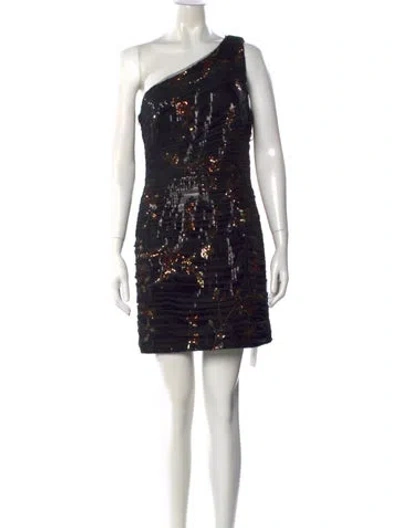 Pre-owned Halston Mesh Mini Dress W/ Tags In Black