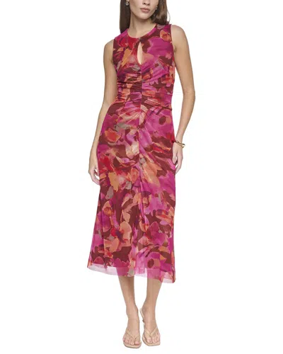 Halston Mesh Printed Midi Dress In Multi