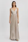 HALSTON HALSTON METALLIC PLEATED MAXI DRESS