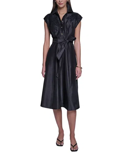 Halston Midi Shirtdress In Black