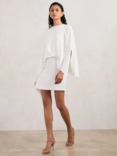 Halston Mini Ivory Asymmetric Cape Dress In White