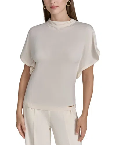 Halston Mock Neck Butterfly Sleeve Top In White
