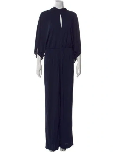 Pre-owned Halston Mock Neck Jumpsuit In Blue