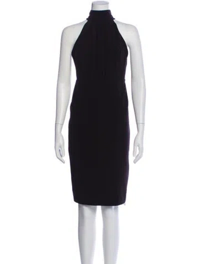 Pre-owned Halston Mock Neck Knee-length Dress In Black