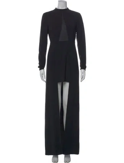 Pre-owned Halston Mock Neck Long Dress In Black