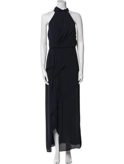 Pre-owned Halston Mock Neck Long Dress In Blue