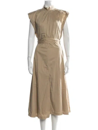 Pre-owned Halston Mock Neck Long Dress In Neutrals