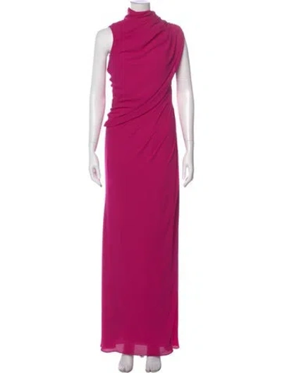 Pre-owned Halston Mock Neck Long Dress In Pink