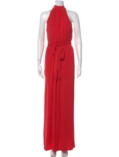 Pre-owned Halston Mock Neck Long Dress In Red