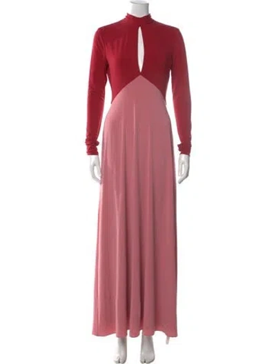 Pre-owned Halston Mock Neck Long Dress In Red