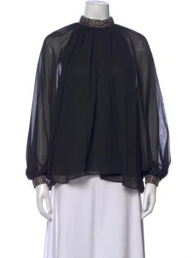 Pre-owned Halston Mock Neck Long Sleeve Blouse In Black