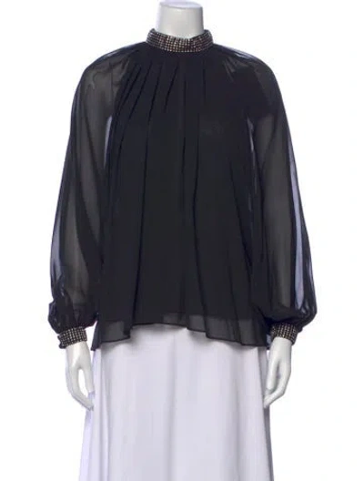 Pre-owned Halston Mock Neck Long Sleeve Blouse W/ Tags In Black