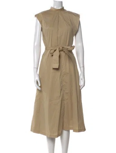 Pre-owned Halston Mock Neck Midi Length Dress In Neutral