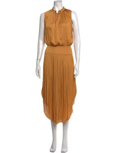 Pre-owned Halston Mock Neck Midi Length Dress In Orange