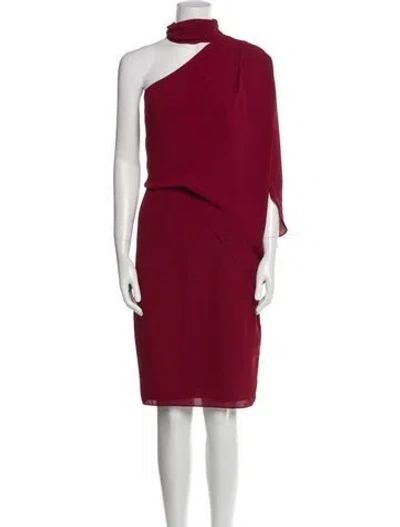 Pre-owned Halston Mock Neck Midi Length Dress In Red